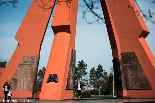 Playing hide and seek at the Victory memorial and Eternal Flame. Chisinau