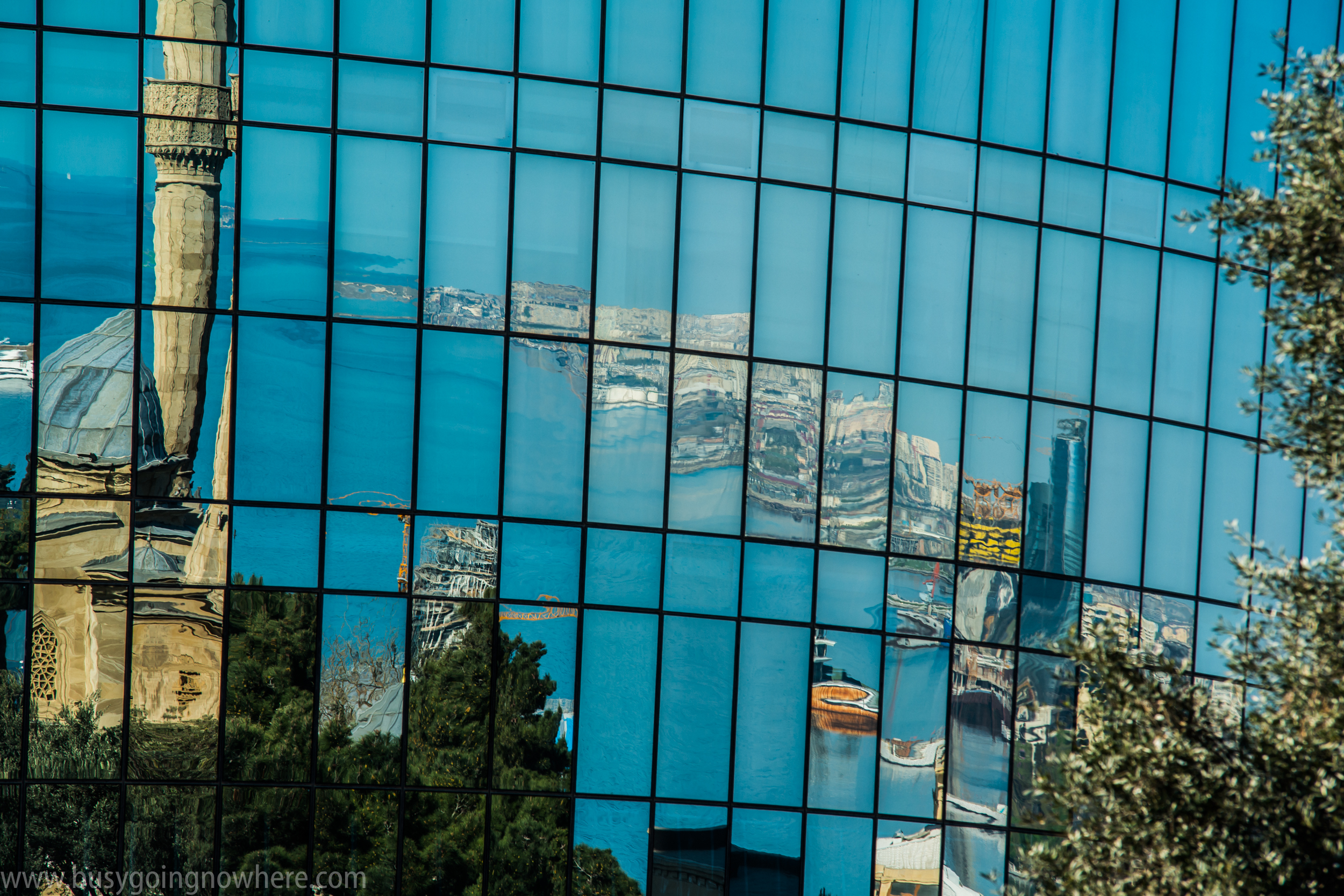 Baku reflected in the Flame Towers